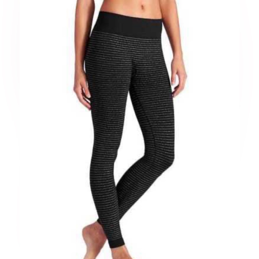 Athleta-Shimmer stipe tight-Black & Silver, low rise Leggings-size M (fit small)